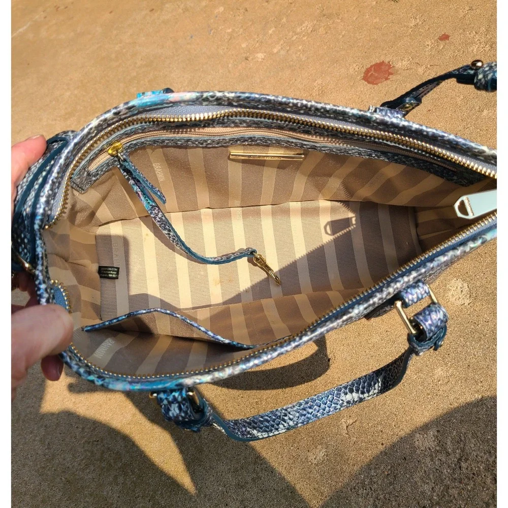 Brahmin Mini Asher Satchel Marine Seville Blue Iridescent Snakeskin Leather Bag